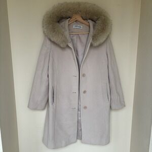 Vintage Forecaster of Boston Lambswool Genuine Fox Trim Beige Mid Length Coat 10